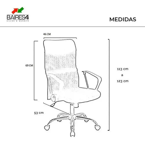 Sillon Mesh Ejecutivo Respaldo Alto Silla Escritorio Baires4 Color Negro