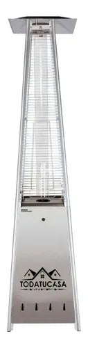 Calefactor Exterior Estufa A Gas Piramide Jardin Acero Inox Color Plateado