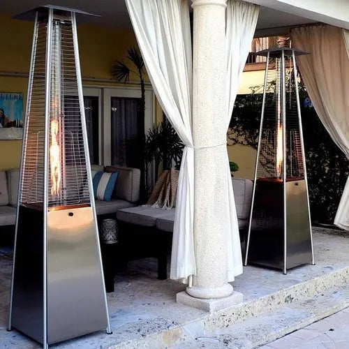 Calefactor Exterior Estufa A Gas Piramide Jardin Acero Inox Color Plateado